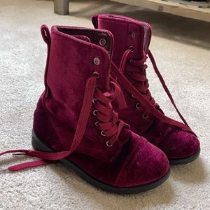 Burgundy velvet Boots